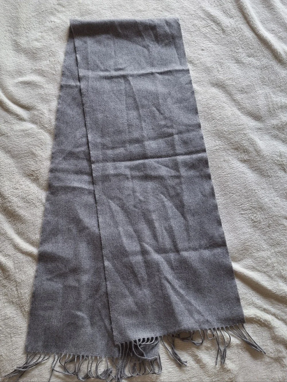 NWT John Hanly Ireland 100% Merino Wool Scarf Solid Grey 12x71 Unisex Fringe 117